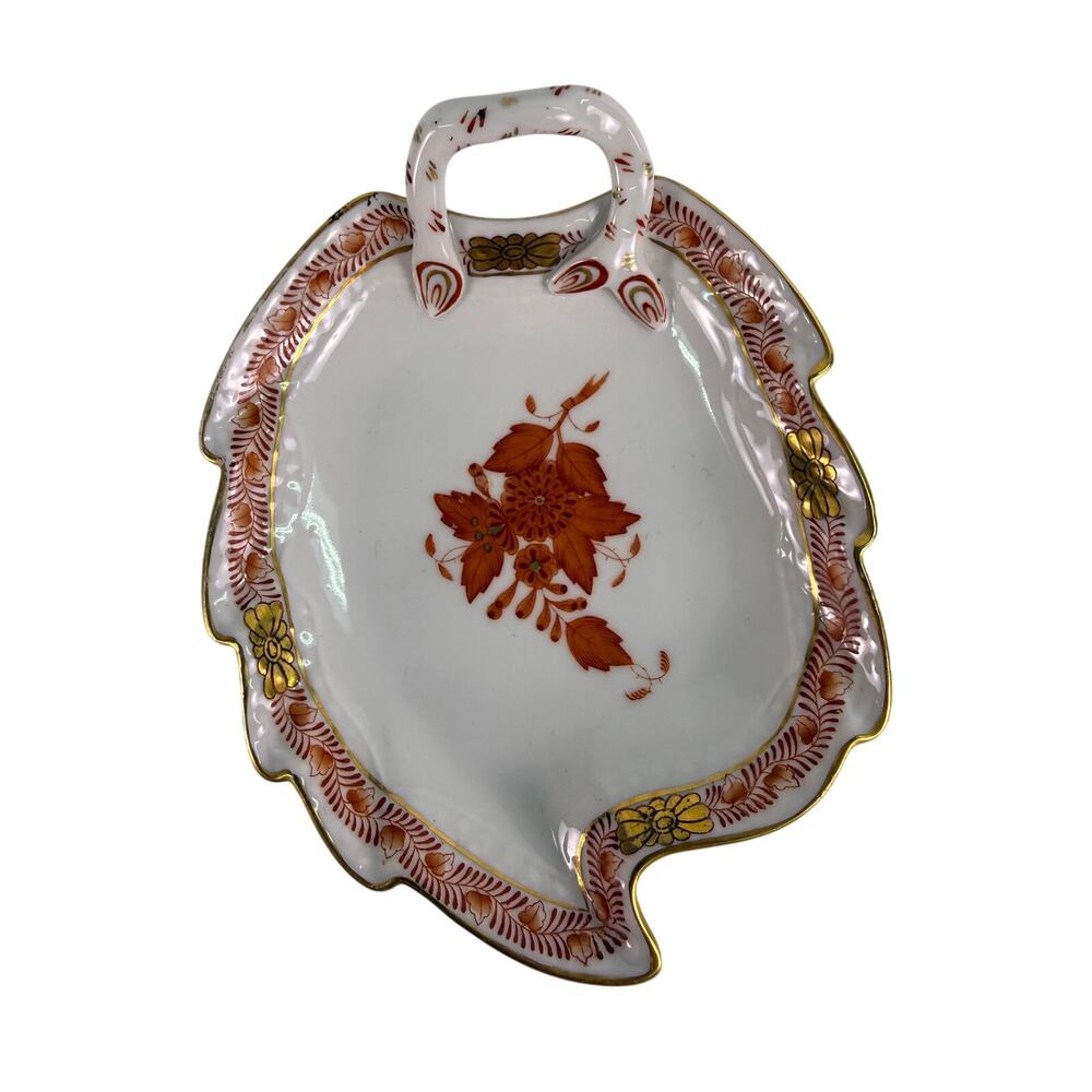 Herend‎ Hungary Chinese Bouquet Rust Leaf Dish Hand Painted Porcelain 7753